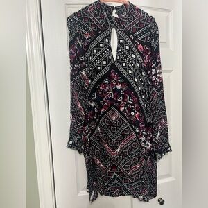 EXPRESS long sleeve high neck dress black multi color size L